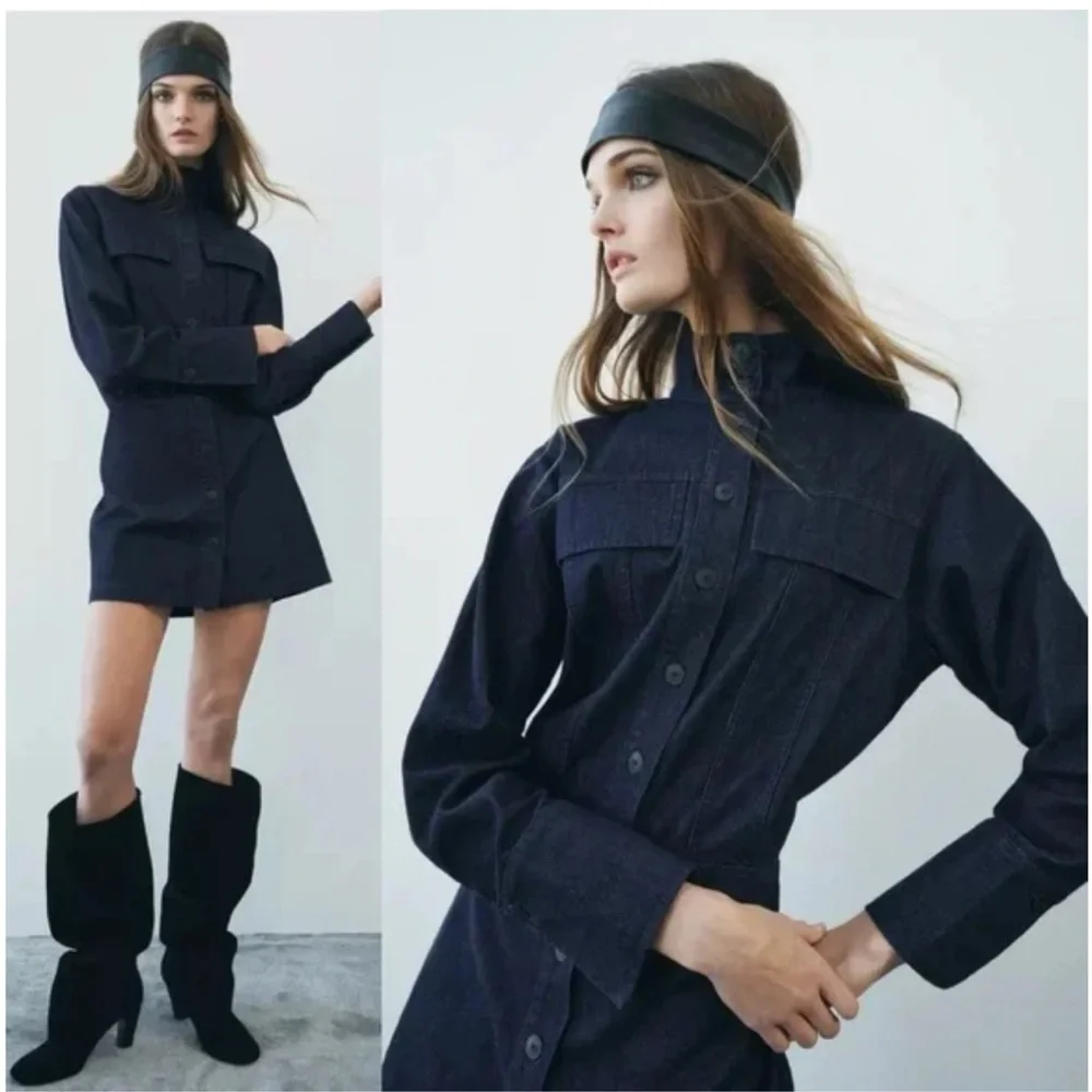 Zara Chic Denim Button-Up Dress XS - Picture 7 of 7